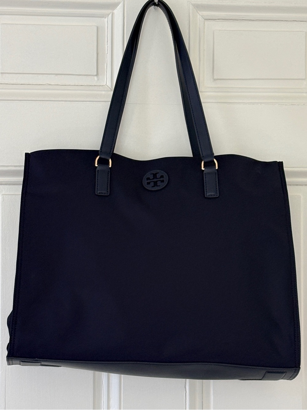 Tory Burch Ella Large Nylon Tote Bag Navy with Gold-toned Hardware